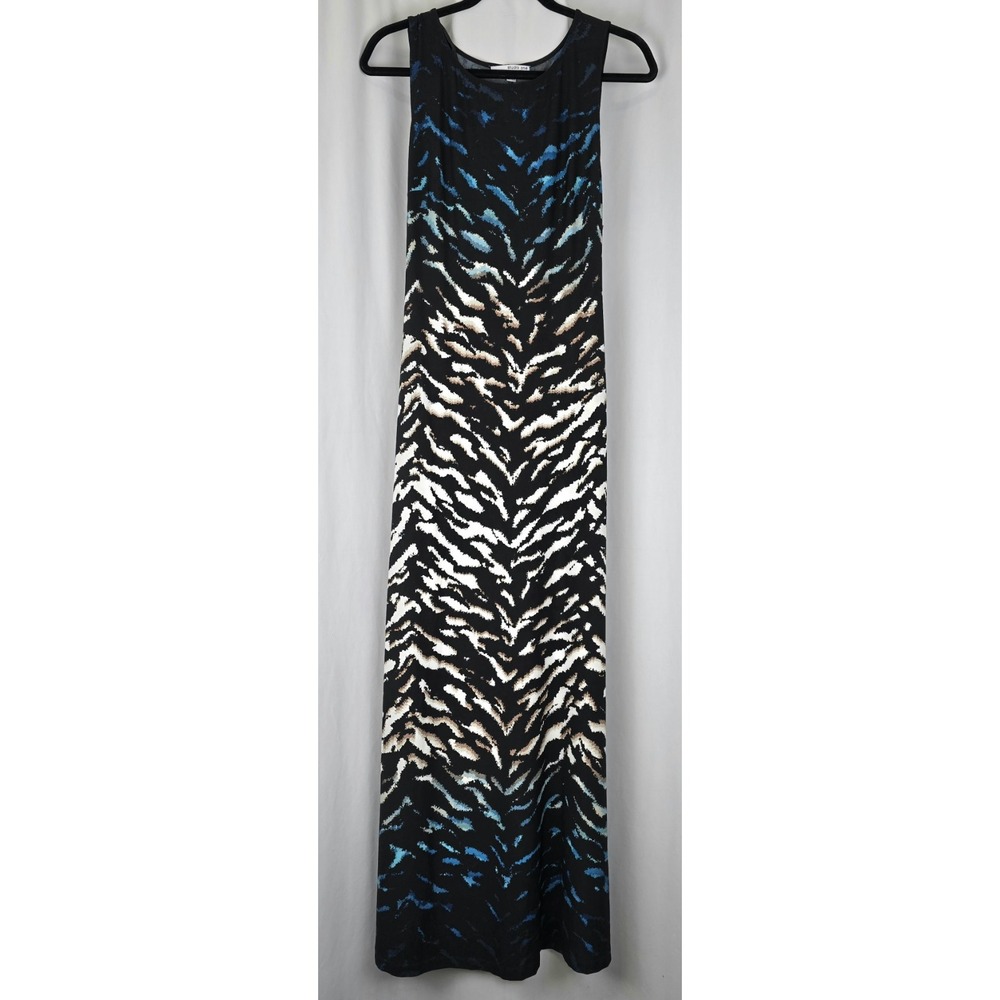 Studio One Maxi Dress Size S Blue Black Beige Animal Stretchy Belted Boho NEW